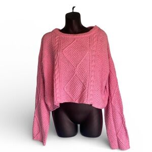 Altar'd State Women’s Pink Cropped Pullover Sweater Size S Cotton Textured